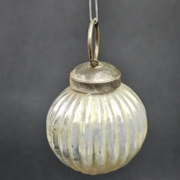 Vintage Mercury Glass Christmas Ornament Ribbed Silver Holiday Ball 2.5 Inch Rou - Picture 5 of 8